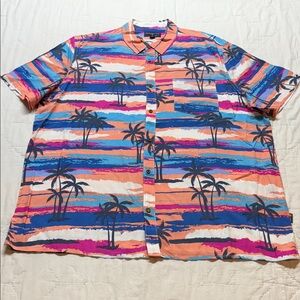 Margaritaville Tropical Beach & Palm Tree Button-Down Hawaiian Shirt XXL NWT